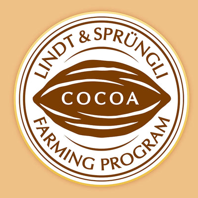 The logo for the Lindt Lindor Assorted Cornet 200g cocoa farming program, capturing the timeless delicacy of a smooth moment of bliss.