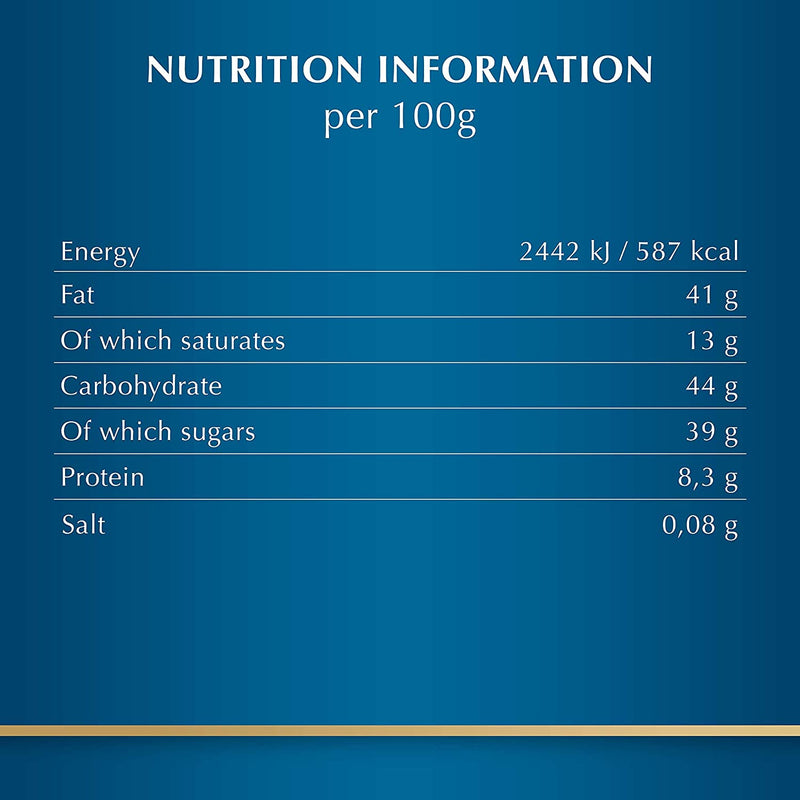Lindt Grand Hazelnut Milk Bar 150g nutrition information per 100 g.