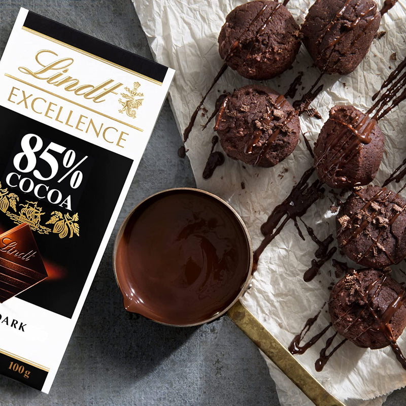 Lindt Excellence 85% Cocoa Bar 100g chocolate truffles.