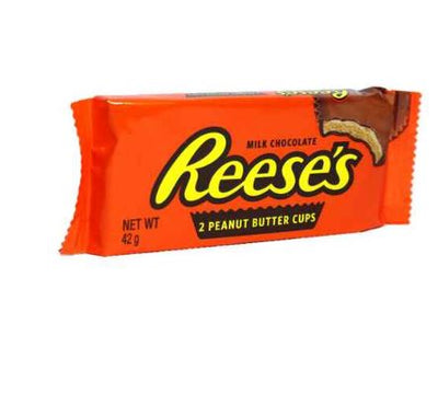 A gluten-free Hershey's Reese's Peanut Butter Cup 42g bar on a white background.