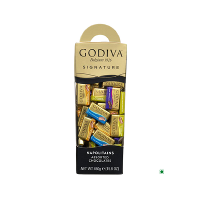 Godiva Signature Tower Naps 450g chocolates in a package.
