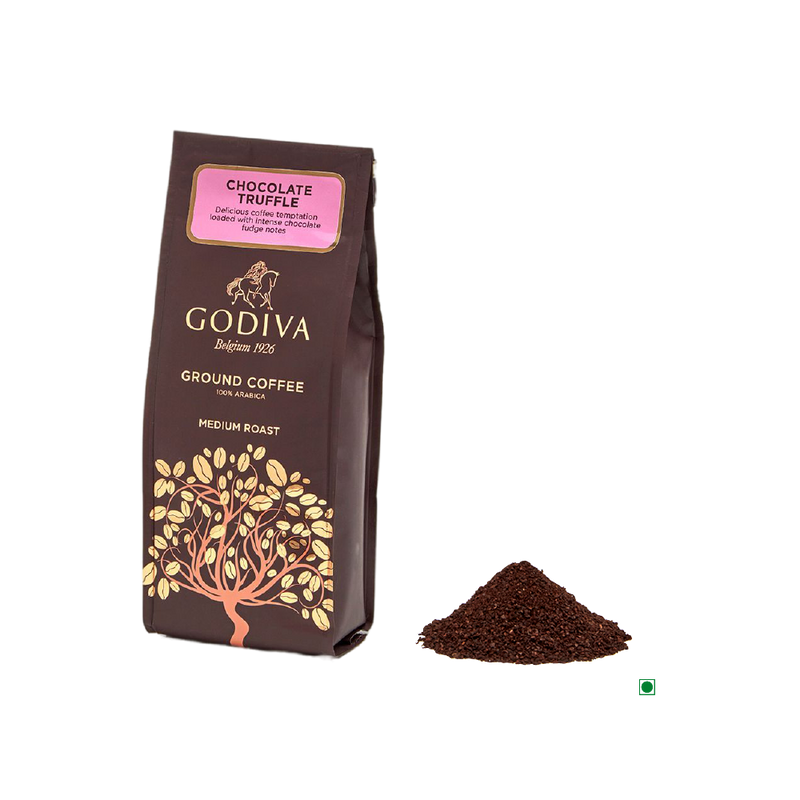 A bag of Godiva Chocolate Truffle Coffee 284g with a bag next to it.