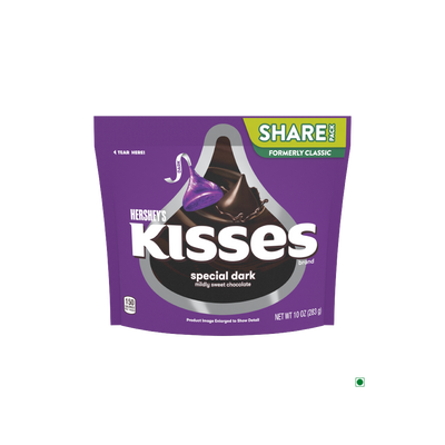 A bag of Hershey's Kisses Special Dark 283g on a white background.