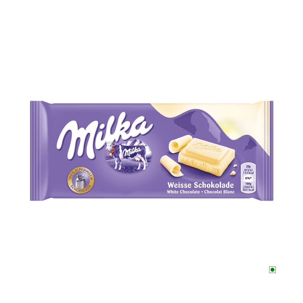 A Milka White Bar 100g with a white background.