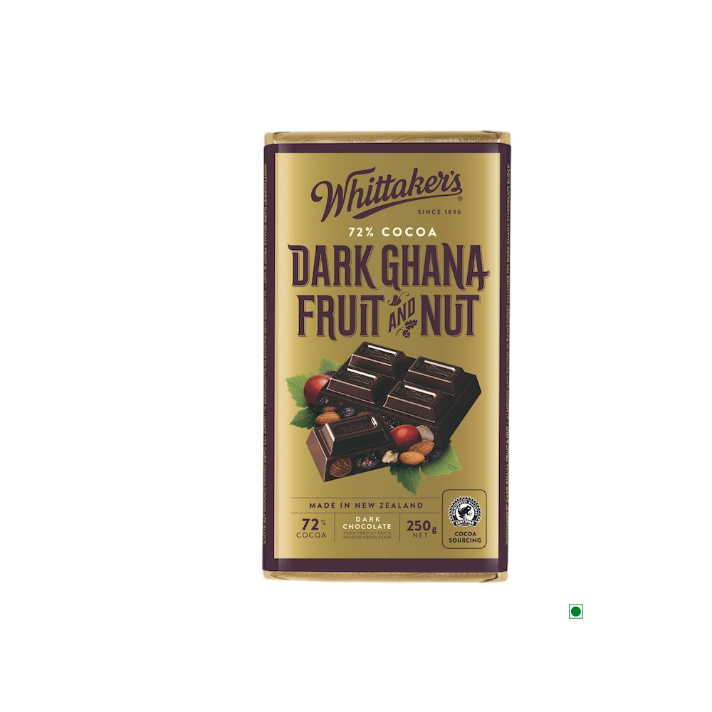 Whittaker's Whittakers Dark Ghana Fruit & Nut 72% Bar 250g chocolate bar.