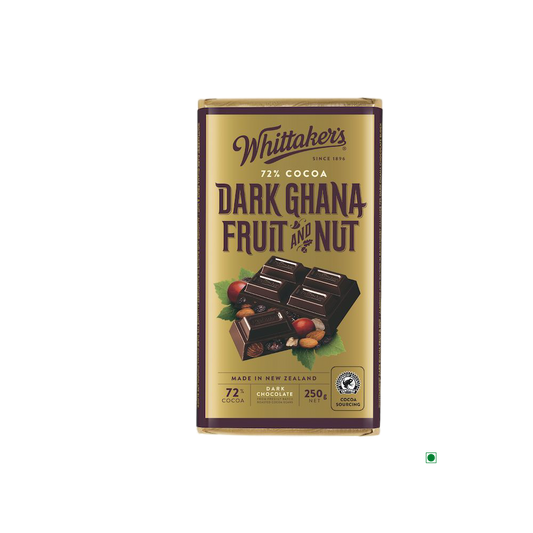 Whittaker's Whittakers Dark Ghana Fruit & Nut 72% Bar 250g chocolate bar.