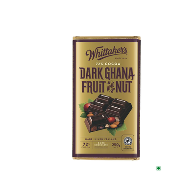Whittaker's Whittakers Dark Ghana Fruit & Nut 72% Bar 250g chocolate bar.