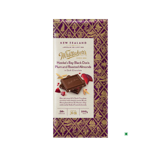 Indulge in the delectable Whittakers Hawkes Bay Plum & Almonds Bar 100g, crafted with the finest Almonds and rich, succulent Hawke's Bay Plum. This exceptional bar boasts a lusc