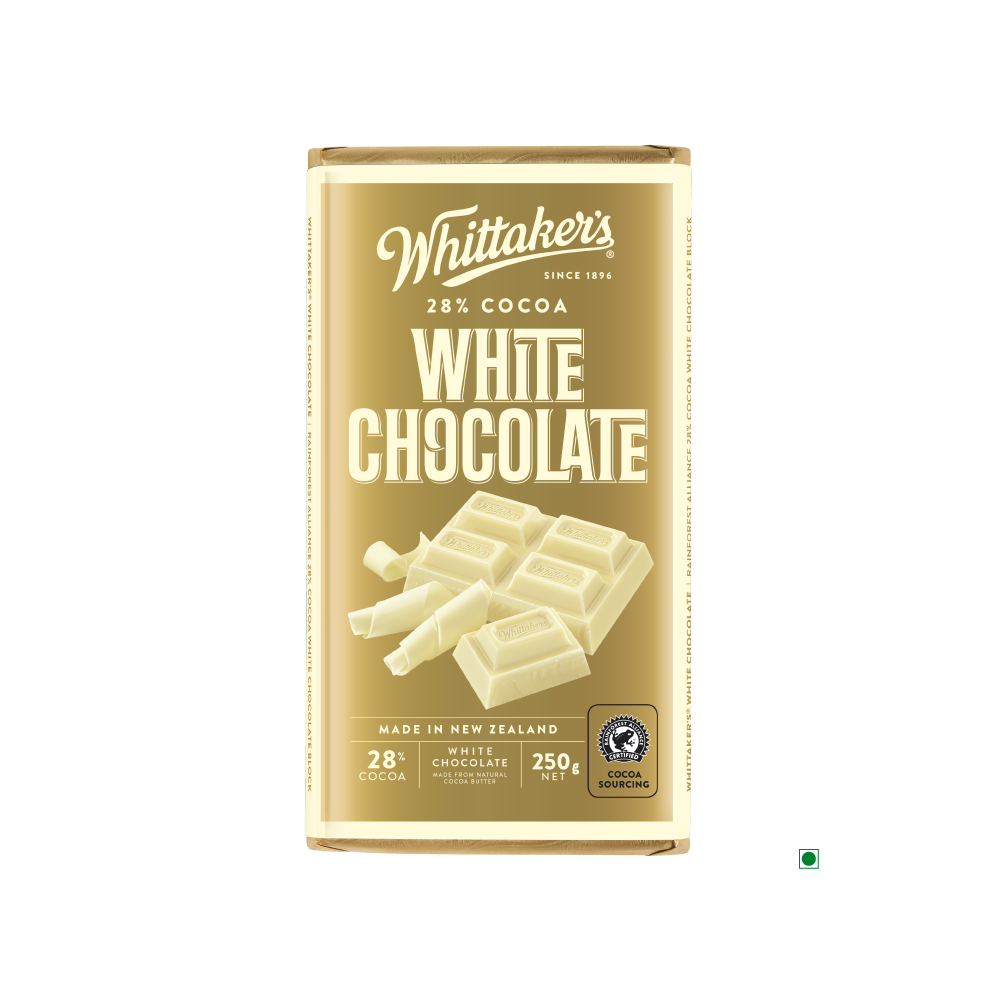 A Whittakers White Bar 250g on a white background.