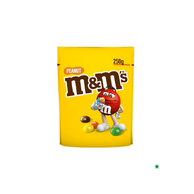 A bag of M&M's Peanut Pouch 250g candy on a white background.