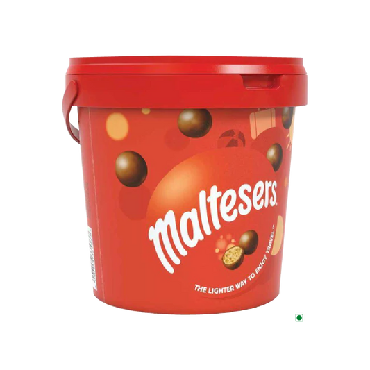 A Malteser Bucket 440g of Maltesers chocolates on a white background.