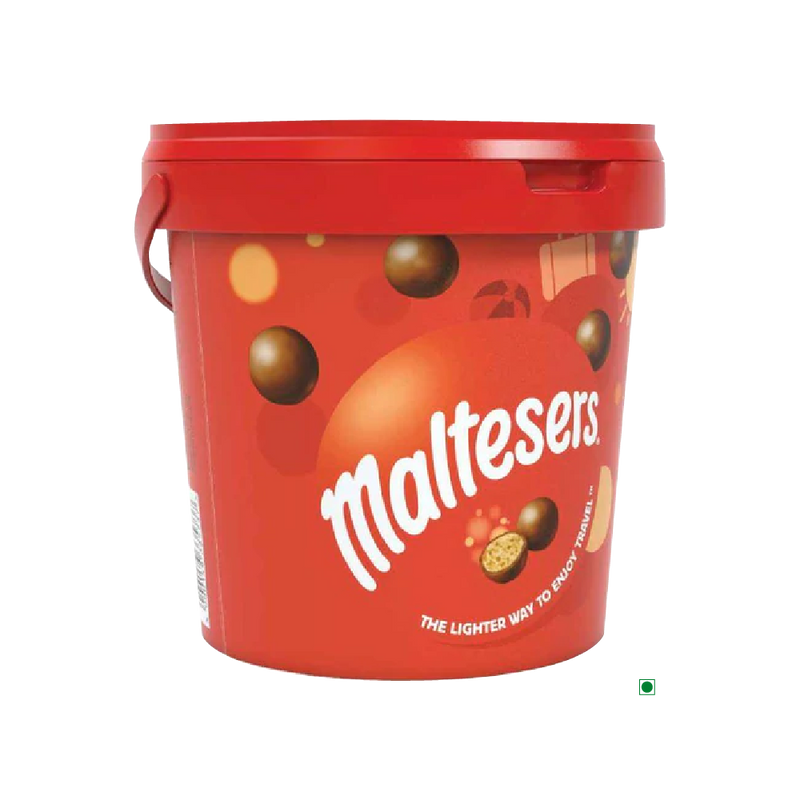 A Malteser Bucket 440g of Maltesers chocolates on a white background.
